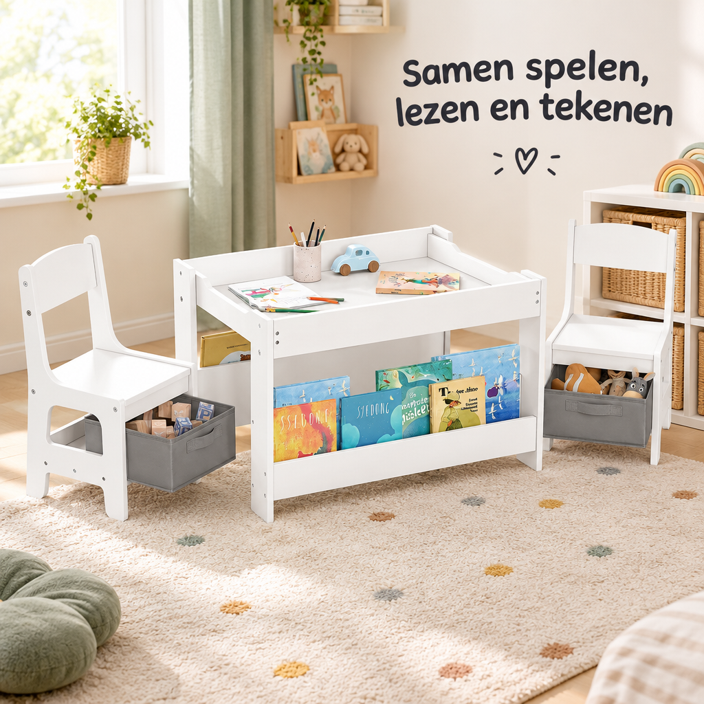 kindertafel met 2 stoelen in gebruik in een passende praktijksituatie