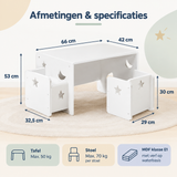 Afmetingen en productspecificaties van kindertafel met 2 stoelen
