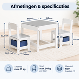 Afmetingen en productspecificaties van kindertafel met 2 stoelen