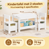 Afmetingen en productspecificaties van kindertafel met 2 stoelen
