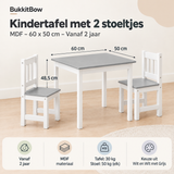 Kindertafel met 2 stoeltjes van MDF, 60x50 cm, geschikt voor kinderen vanaf 2 jaar, door BukkitBow