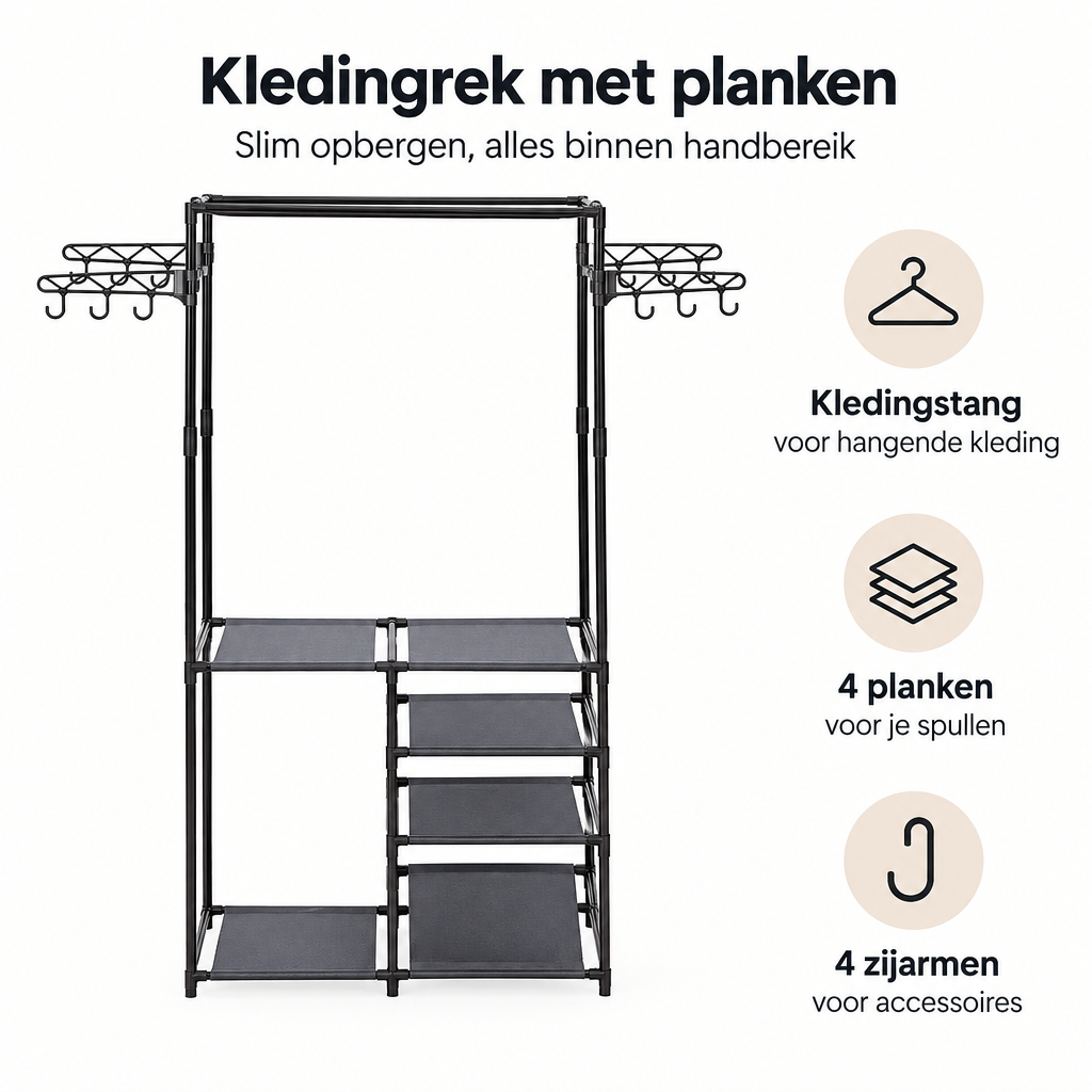 Belangrijkste voordelen en eigenschappen van kledingrek met planken