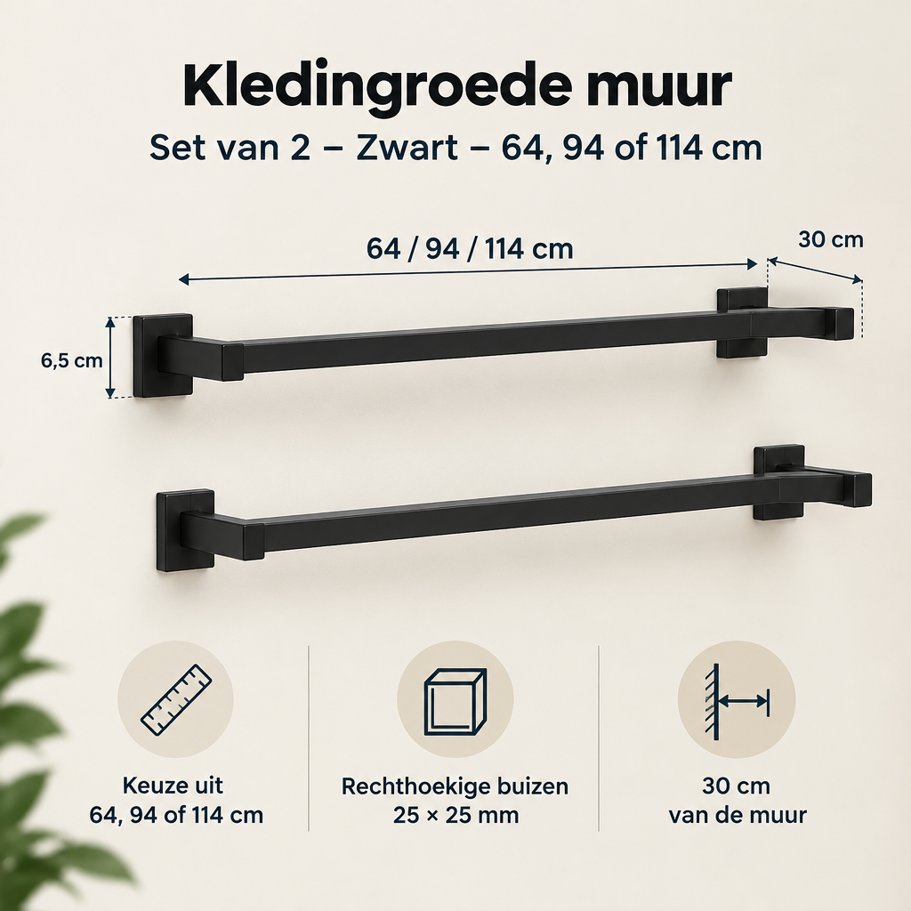 Afmetingen en productspecificaties van kledingroede muur