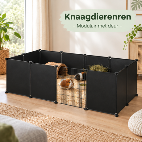Modulaire knaagdierenren van BukkitBow met deur, 142x72x45 cm, geschikt voor knaagdieren en huisdieren.