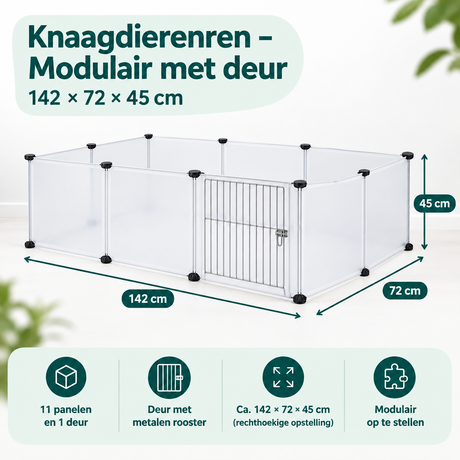Modulaire knaagdierenren met deur van BukkitBow, 142x72x45 cm, geschikt voor knaagdieren, zichtbaar in de afbeelding