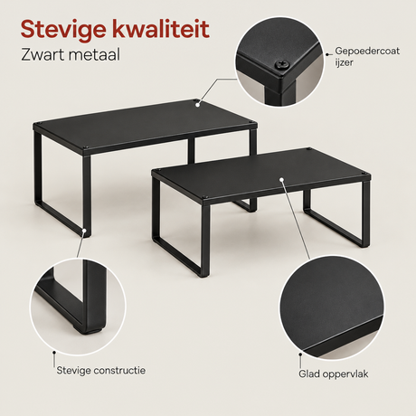 Set van 2 zwarte metalen kruidenrekken van BukkitBow, stapelbaar en geschikt voor het organiseren van kruiden in de keuken