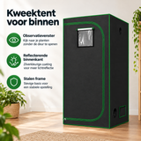 Kweektent voor binnen van BukkitBow met reflecterende binnenkant, observatievenster en stalen frame voor optimale groei.