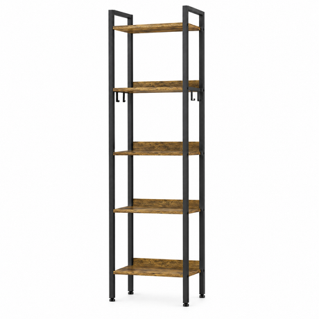 Industriële ladderkast van BukkitBow met 5 of 6 planken en 4 haken, van hout en met metalen frame.