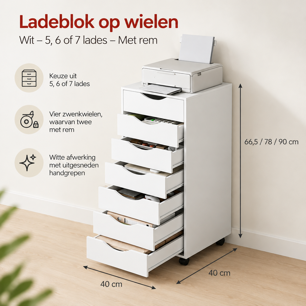 Afmetingen en productspecificaties van ladeblok op wielen