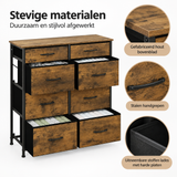 Detail van materiaal en afwerking van ladekast met 8 stoffen lades