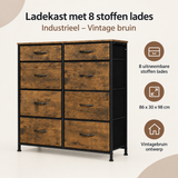 Overzicht van ladekast met 8 stoffen lades met de belangrijkste productvoordelen
