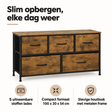 Industriele vintage bruin ladekast met 5 stoffen lades, 100 cm breed, door BukkitBow, stevige en stijlvolle opbergruimte
