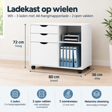 Afmetingen en productspecificaties van ladekast op wielen