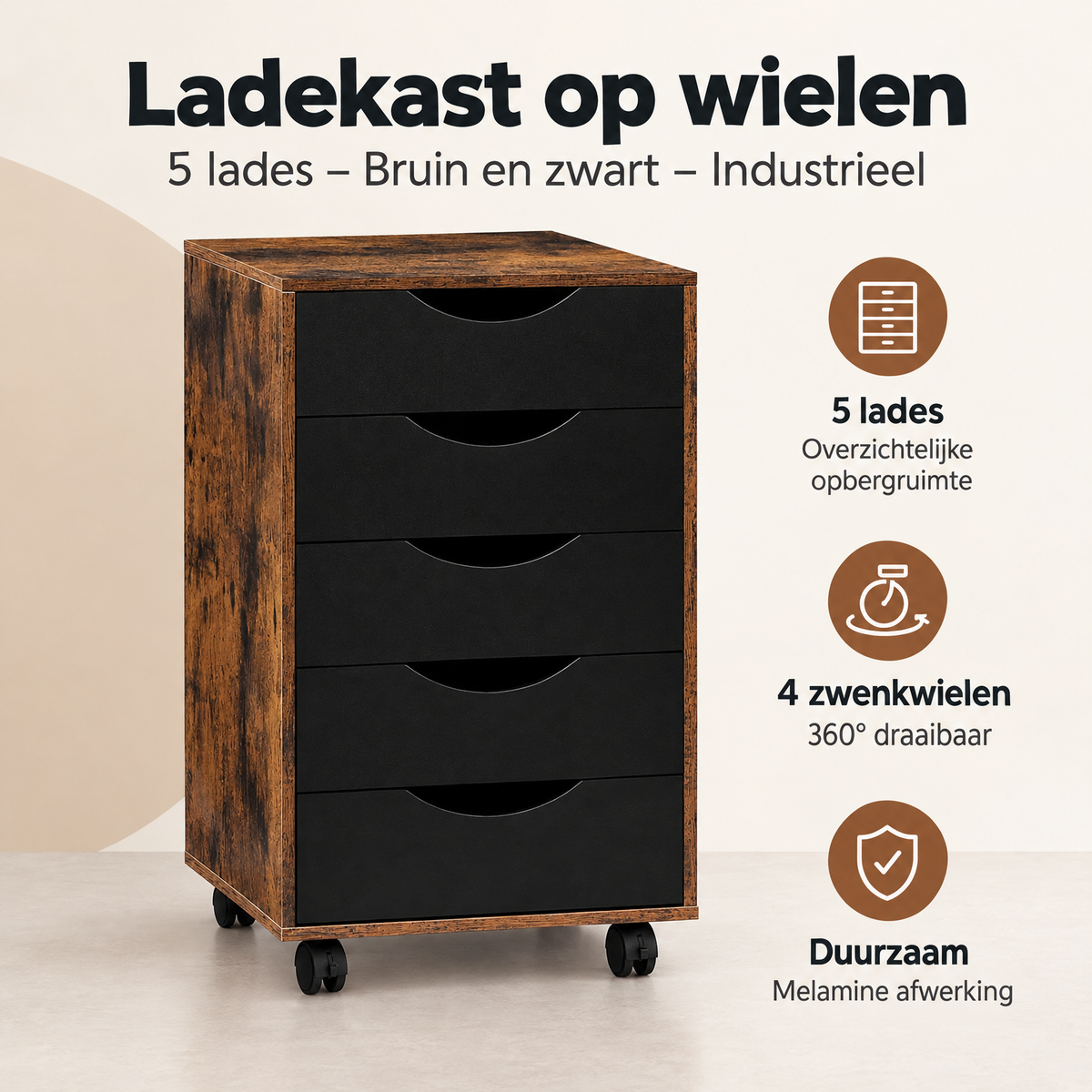 Overzicht van ladekast op wielen met de belangrijkste productvoordelen