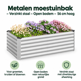 Metalen moestuinbak van BukkitBow in verzinkt staal, open bodem, 56 cm hoog, geschikt voor tuinieren en planten kweken.