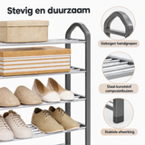 Detail van materiaal en afwerking van metalen schoenenrek