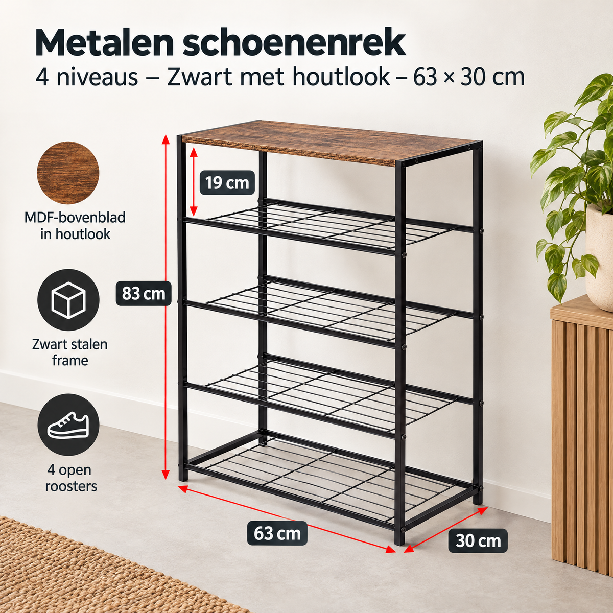 Afmetingen en productspecificaties van metalen schoenenrek