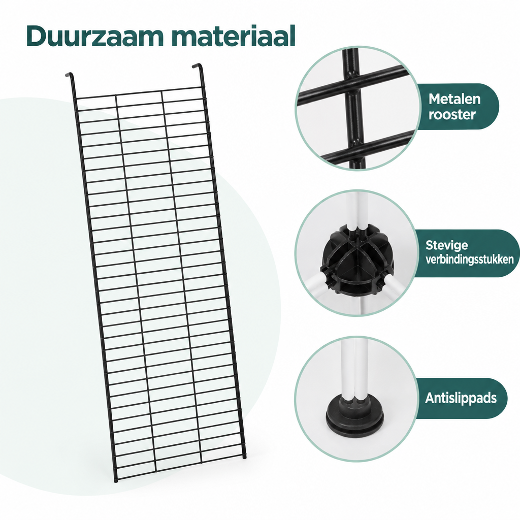 Detail van materiaal en afwerking van modulaire dierenren