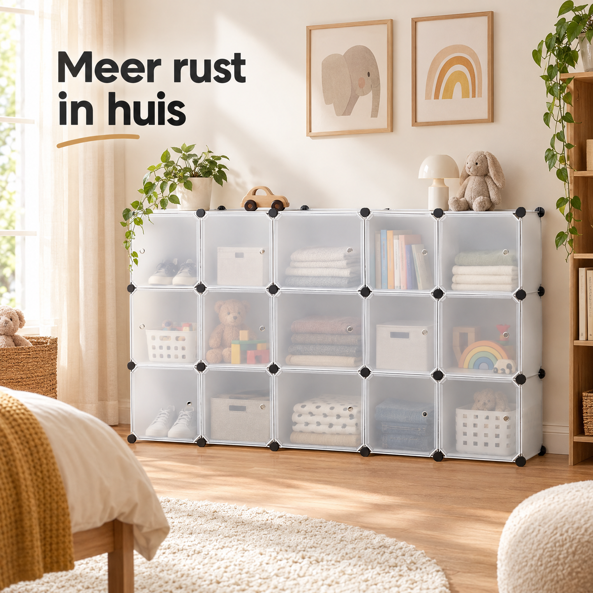 Modulaire opbergkast van BukkitBow met 15 vakken, witte kunststof kast met magnetische deuren voor veelzijdige opbergruimte