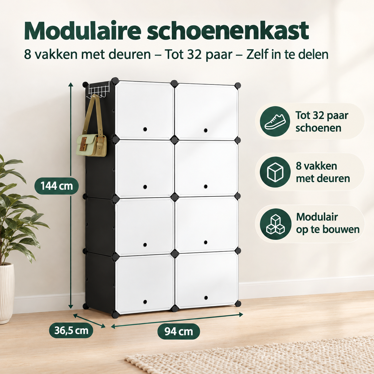 Afmetingen en productspecificaties van modulaire schoenenkast