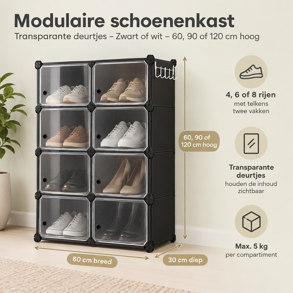 Afmetingen en productspecificaties van modulaire schoenenkast
