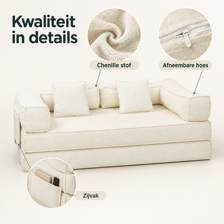Detail van materiaal en afwerking van modulaire slaapbank