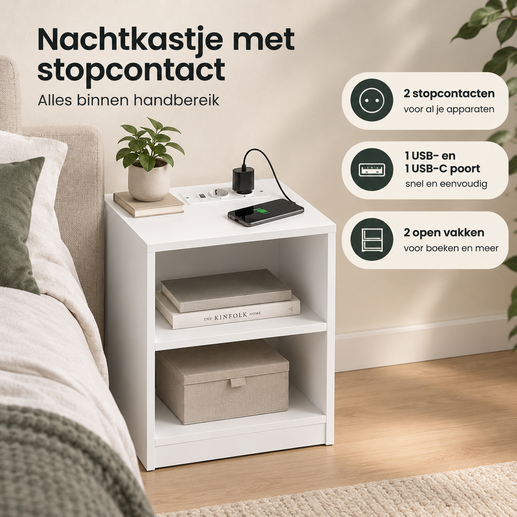 Praktische toepassing en keuzehulp voor nachtkastje met stopcontact