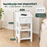 Afmetingen en productspecificaties van nachtkastje met stopcontact