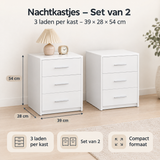 Afmetingen en productspecificaties van nachtkastjes set van 2