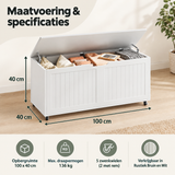 BukkitBow opbergbank op wielen met deksel, 100x40 cm, inclusief twee wielen met rem, ideaal voor opbergruimte en organisatie.