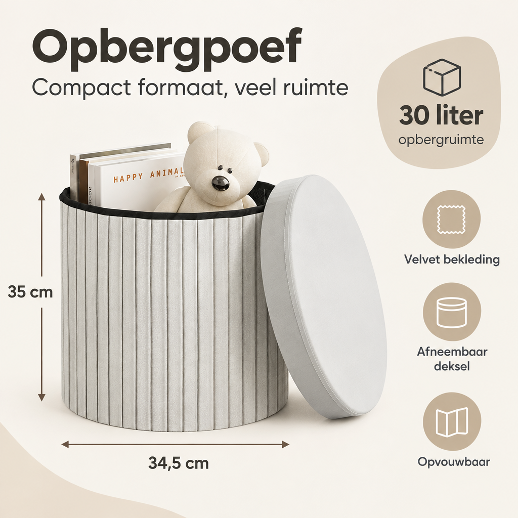 Afmetingen en productspecificaties van opbergpoef