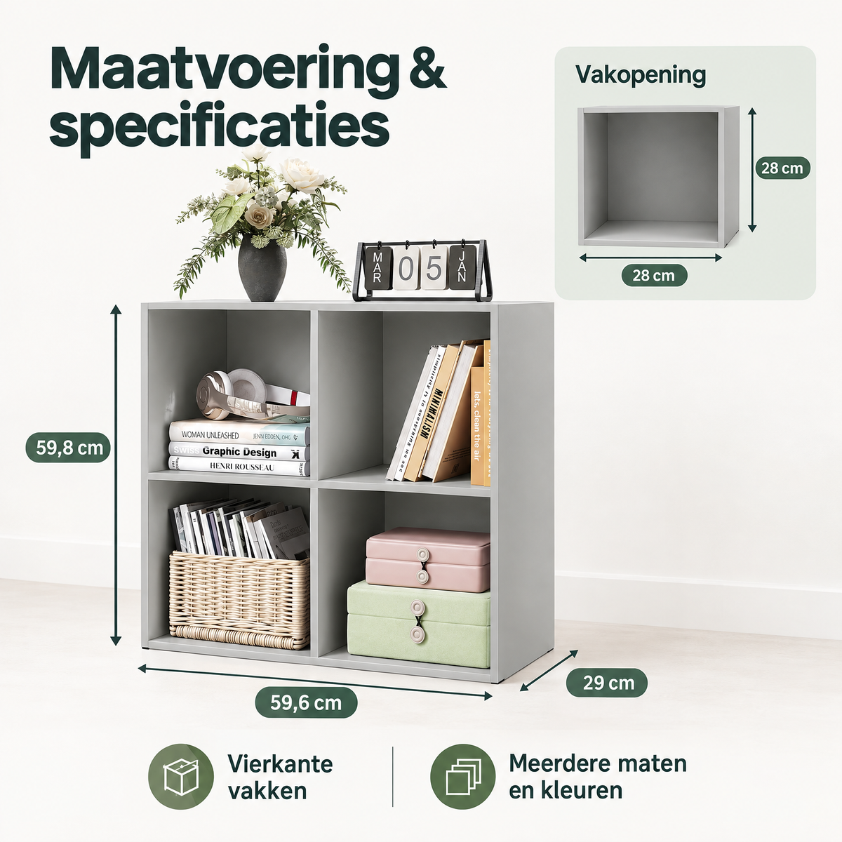 Afmetingen en productspecificaties van open vakkenkast