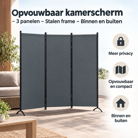 Opvouwbaar kamerscherm met 3 panelen en stalen frame, geschikt voor binnen en buiten, van BukkitBow.