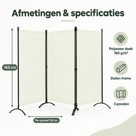 Opvouwbaar kamerscherm met 3 panelen en stalen frame, geschikt voor binnen en buiten, van BukkitBow.