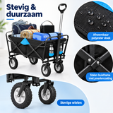 Detail van materiaal en afwerking van opvouwbare bolderkar
