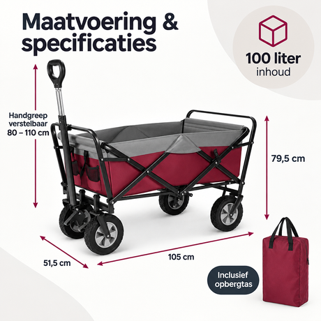 Opvouwbare BukkitBow bolderkar met 100 liter capaciteit, verstelbare handgreep en voorwielen met rem op afbeelding