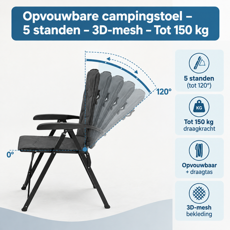 Afmetingen en productspecificaties van opvouwbare campingstoel