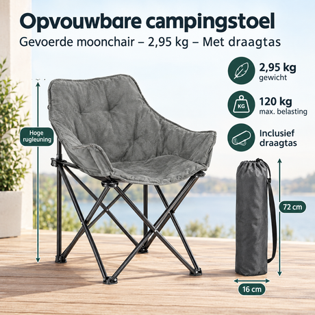 Opvouwbare campingstoel van BukkitBow met gevoerde zitting, draagtas, lichtgewicht van 2,95 kg, geschikt voor kamperen en outdoor gebruik