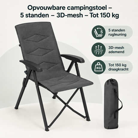 Overzicht van opvouwbare campingstoel met de belangrijkste productvoordelen