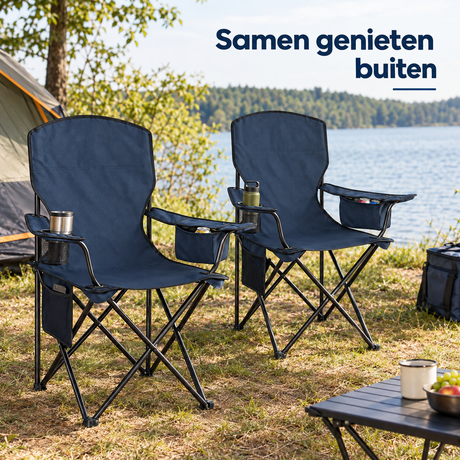 Set van 2 opvouwbare campingstoelen van BukkitBow met hoge rugleuning en koelvak, ideaal voor outdoor gebruik