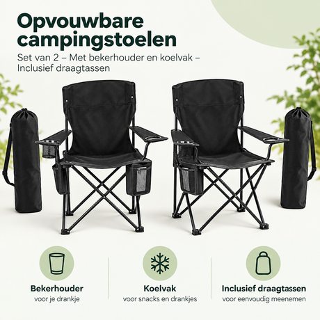 Belangrijkste voordelen en eigenschappen van opvouwbare campingstoelen set van 2