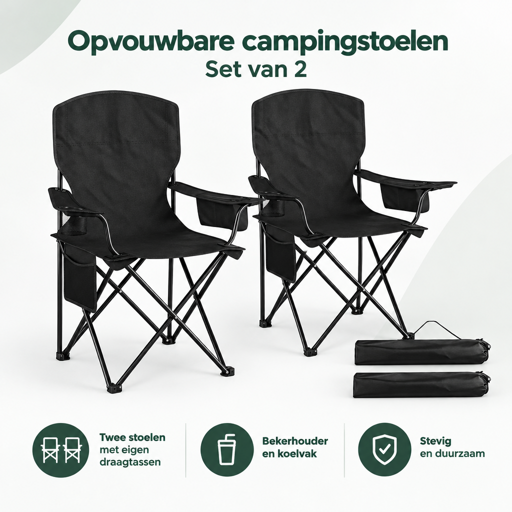 Overzicht van opvouwbare campingstoelen set van 2 met de belangrijkste productvoordelen