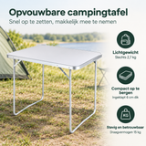 Opvouwbare campingtafel van BukkitBow met afmetingen 80x60x70 cm en draagvermogen tot 15 kg, lichtgewicht en handig voor kamperen.