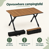 Opvouwbare campingtafel van BukkitBow met houtlook, verstelbaar van 49 tot 58 cm, 92 x 60 cm, geschikt voor kampeerplekken