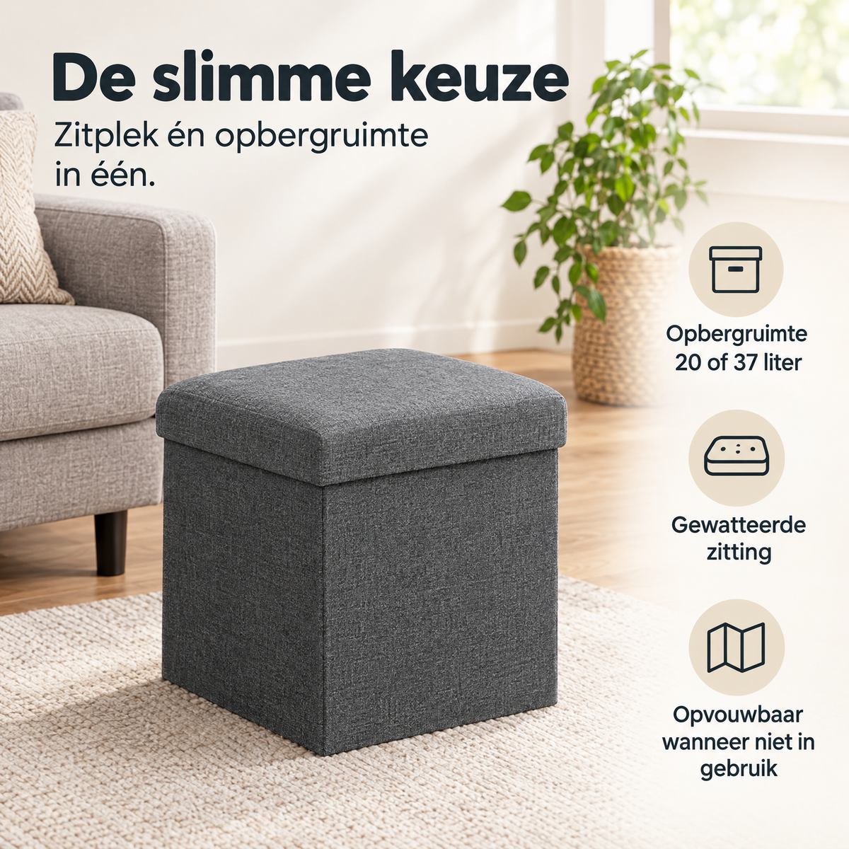 Praktische toepassing en keuzehulp voor opvouwbare opbergpoef