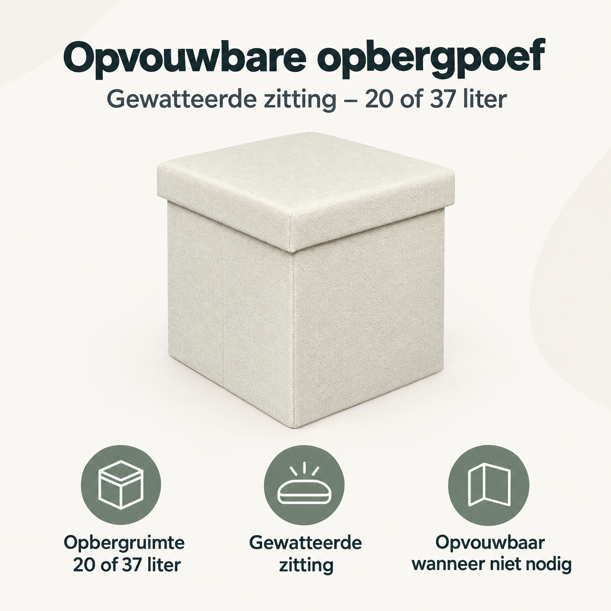 Overzicht van opvouwbare opbergpoef met de belangrijkste productvoordelen