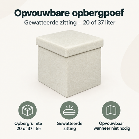 Overzicht van opvouwbare opbergpoef met de belangrijkste productvoordelen
