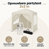 Overzicht van opvouwbare partytent 2x2 met de belangrijkste productvoordelen