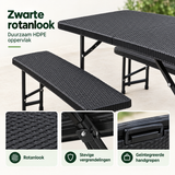Opvouwbare picknickset van BukkitBow, 3-delig, zwart rotanlook, inclusief tafel en stoelen, 180 cm, geschikt voor buitengebruik