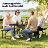 Opvouwbare BukkitBow picknickset van 3 delen met zwarte rotanlook en 180 cm lengte, geschikt voor buitengebruik.